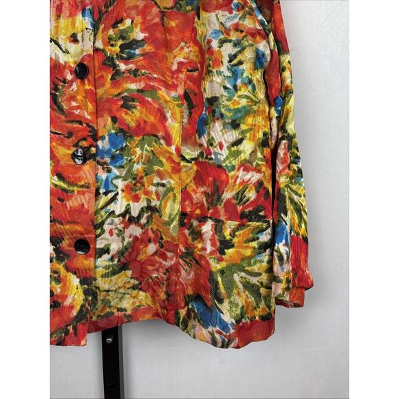 Chico's Silk Blend Blazer Jacket Womens Large 2 Floral Colorful Art to Wear - Picture 3 of 12